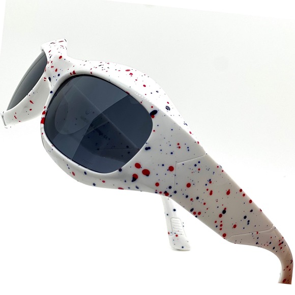 White Red Blue Splatter Sunglasses Shield Style Unique Trendy Fashion UV400 New - Picture 1 of 5